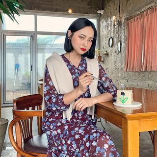Floral Chiffon Shirtwaist Midi Dress
