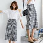 Buttoned Gingham Midi Skirt Black - One Size