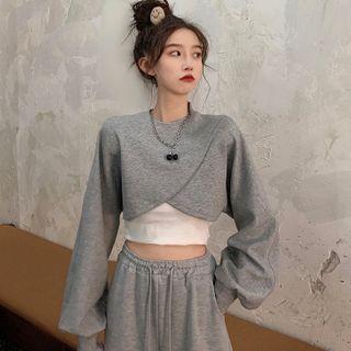 Asymmetrical Cropped Sweatshirt / Plain Tank Top
