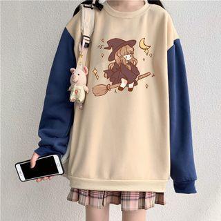 Two-tone Cartoon Print Sweatshirt