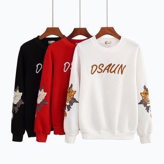 Lettering Floral Embroidery Pullover