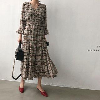 3/4-sleeve Wrap-front Floral Maxi Dress