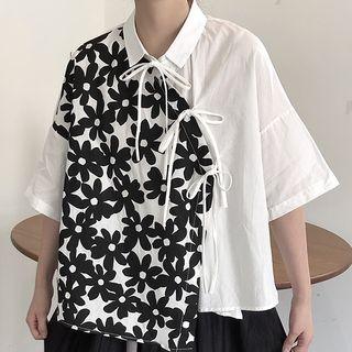 Short-sleeve Asymmetric Floral Shirt