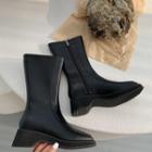 Plain Block Heel Mid-calf Boots