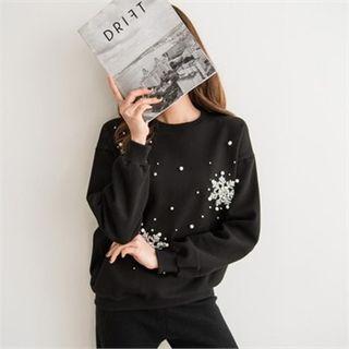 Snowflake Faux-pearl Beaded Sweatshirt