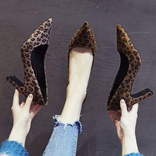 Faux Suede Leopard Print High Heel Pumps