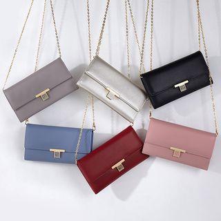 Buttoned Long Wallet With Shoulder Strap