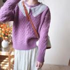 Lace Collar Panel Cable Knit Sweater