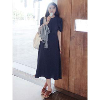Puff-sleeve Dotted A-line Dress