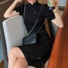 Puff Sleeve Stand Collar Frog Button Qipao Dress