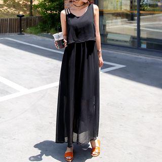 Spaghetti-strap Chiffon-detail Long Dress
