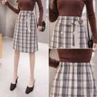 High-waist Plaid Button Accent A-line Skirt