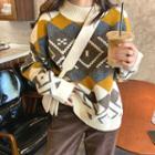 Geometric Patterned Loose-fit Sweater Almond - One Size
