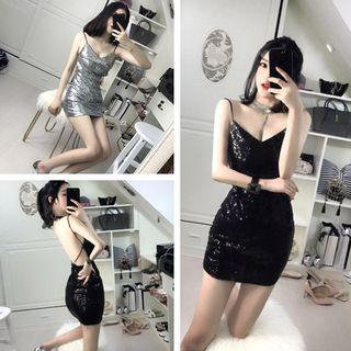 Spaghetti Strap Sequined Mini Sheath Dress
