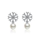 Elegant Snowflake Earrings With White Fashion Pearl