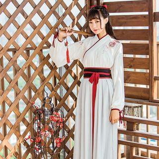Set: Chinese Style Long-sleeve Top + Midi Skirt