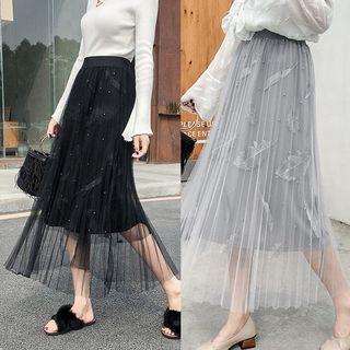 Pleated A-line Mesh Skirt