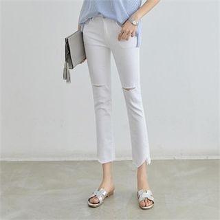 Slit-detail Straight-cut Pants