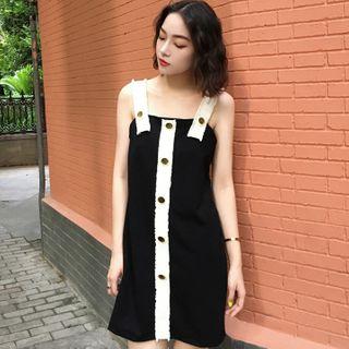 Button Mini Shift Pinafore Dress