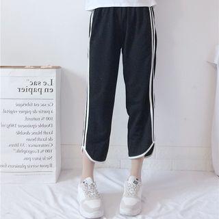 Short-sleeve Zip Polo Shirt / Contrast Trim Cropped Pants