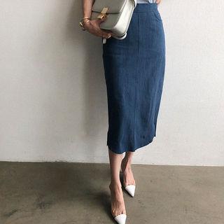 Ramie Blend H-line Midi Skirt