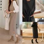 Contrast-sleeve Maxi Knit Dress With Sash