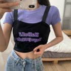 Short-sleeve Ribbed T-shirt / Sleeveless Lettering Cropped Top