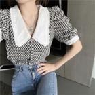 Polka Dot Peter-pan Collar Puff-sleeve Top As Shown In Figure - One Size