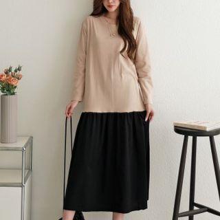 Two-tone Shirred Maxi Dress