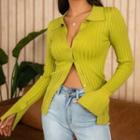 Bell-sleeve Single-breasted Knit Top
