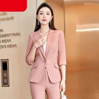 Elbow-sleeve One-button Blazer / Dress Pants / Set
