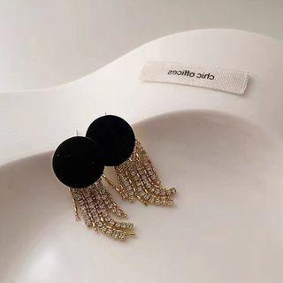 Fringe Earring 1 Pair - S925 Silver Needle - Black - One Size