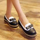 Color Panel Bow Accent Loafers