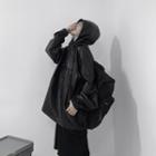 Faux Leather Hoodie Black - One Size