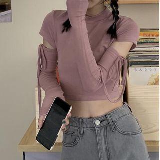 Detachable-sleeve Crop Top