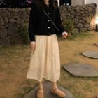 Lace Trim Button Jacket / Midi A-line Skirt