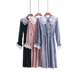 Mesh-trim Velvet A-line Dress