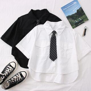 Dip-back Crop Shirt With Striped Tie