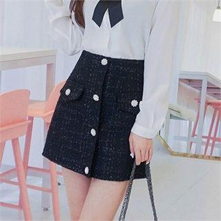 Inset Shorts Buttoned Tweed Mini Skirt