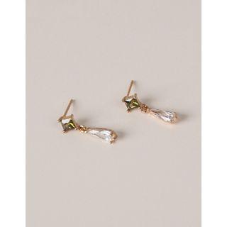 Faux-gem Rhinestone Drop Earrings Green - One Size