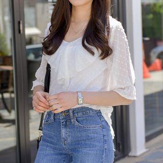 Dip-back Dot Pattern Sheer Top