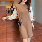 Mock Two-piece Ruffle Slit Long-sleeve Dress