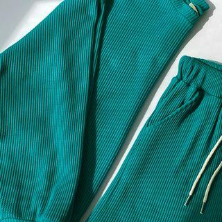 Waffle Patterned Sweatshirt Green - One Size