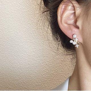 Star Faux Pearl Rhinestone Alloy Earring 1 Pair - Gold - One Size