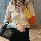 Color-block Long-sleeve Knit Light Cardigan