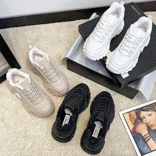 Platform Chunky Fluffy-lined Lace Up Sneakers