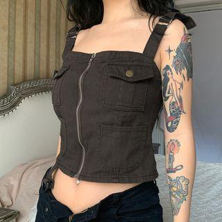Plain Zip-up Strappy Vest