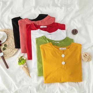 Long-sleeve Button-front Plain Top