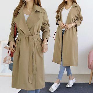 Wide-lapel Open-front Trench Coat