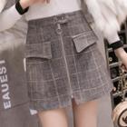 Plaid Zip-front Mini A-line Skirt